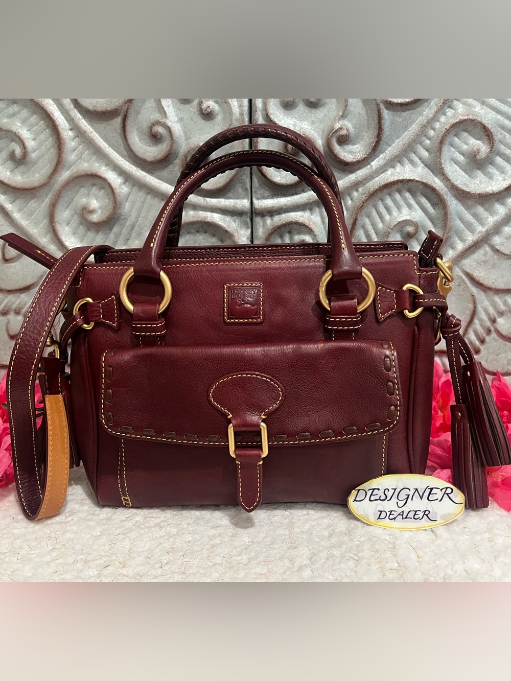 DOONEY & BOURKE Florentine Medium Leather Tassel Pocket Satchel Burgundy